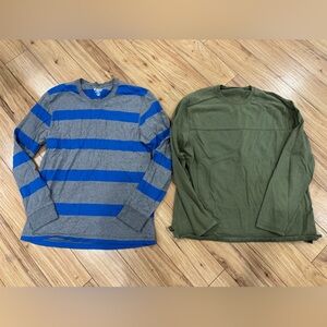 Blue and Gray Striped Shirt and Green Shirt